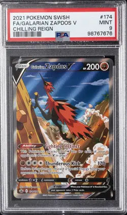 2021 POKEMON SWORD & SHIELD CHILLING REIGN #174 FULL ART/GALARIAN ZAPDOS V PSA 9 - Image 1