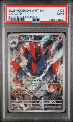 2025 POKEMON WHT EN-WHITE FLARE ILLUSTRATION RARE #129 GIGALITH PSA 9 - Image 1