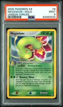 MEGANIUM HOLO 9/115 UNSEEN FORCES POKEMON PSA 9 - Image 1
