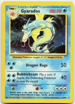 Gyarados 6/102 Holo Holo Rare Base Set Unlimited Pokemon Moderately Played - Image 1