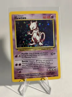 Pokemon TCG Mewtwo 1995 10/102 Base Set Holo Rare Card Vintage - Image 1