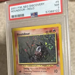 “Huge swirl”Pokemon Houndour 5/75 Neo Discovery Holo Rare 50 HP Card 2001 WOTC - Image 1