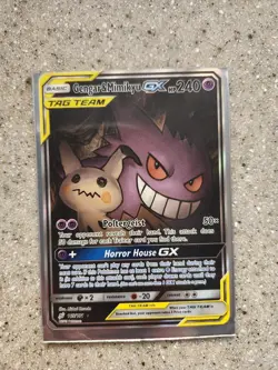 Pokemon TCG Gengar & Mimikyu GX Holo Ultra Rare Card Sun & Moon Team Up 165/181 - Image 1