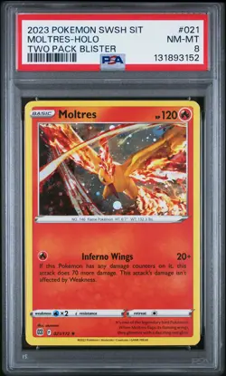 2023 POKEMON SWORD & SHIELD SILVER TEMPEST TWO PACK BLISTER MOLTRES-HOLO PSA 8 - Image 1