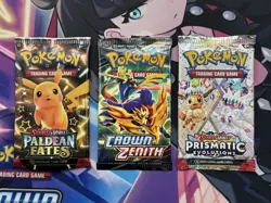3x Lot Pokemon TCG Paldean Fates, Crown Zenith, Prismatic Booster Packs Sealed - Image 1