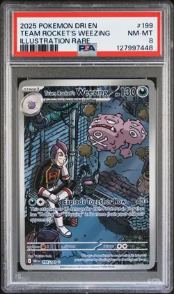 2025 POKEMON DRI EN-DESTINED RIVALS #199 TEAM ROCKET'S WEEZING PSA 8 - Image 1