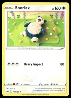 Snorlax 109/159 Rare 2023 Crown Zenith Asako Ito art Pokemon LP - Image 1