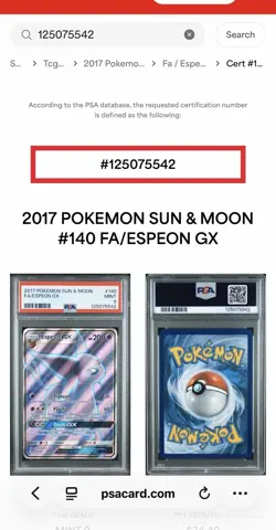 PSA 9 Espeon GX 140 - 2017 English Pokemon Sun And Moon - Image 3