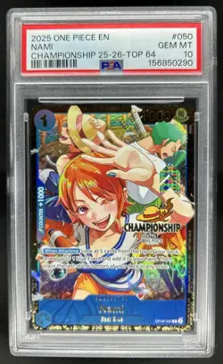 2025 One Piece Nami Championship 25-26 Top 64 Rare #OP09-050 PSA 10 GEM MINT - Image 1