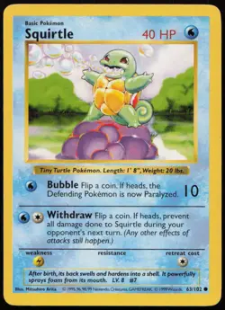 Squirtle 63/102 MP Base Set Shadowless Common Pokemon - Image 1