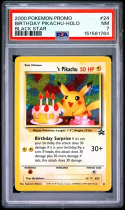 2000 POKEMON PROMO BLACK STAR #24 BIRTHDAY PIKACHU-HOLO PSA 7 - Image 1