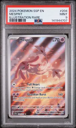 2024 POKEMON SSP EN-SURGING SPARKS ILLUSTRATION RARE #204 MESPRIT PSA 9 - Image 1