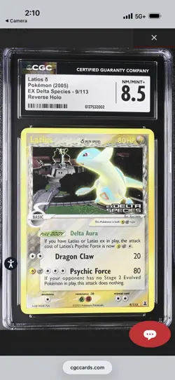 Pokemon Latios Delta Species Reverse Holo Holo Rare 9/113 CGC 8.5 - Image 1