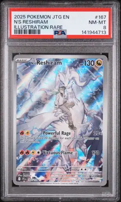 2025 POKEMON JTG EN-JOURNEY TOGETHER ILLUSTRATION RARE #167 N'S RESHIRAM PSA 8 - Image 1