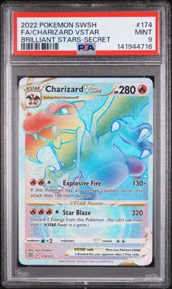 2022 POKEMON SWORD & SHIELD BRILLIANT STARS #174 FULL ART/CHARIZARD VSTAR PSA 9 - Image 1