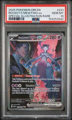 2025 POKEMON DRI SPECIAL ILLUSTRATION RARE #231 TEAM ROCKET'S MEWTWO EX PSA 10 - Image 1