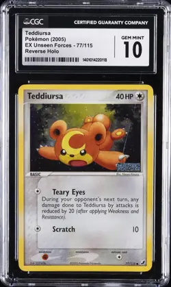 2005 POKEMON EX UNSEEN FORCES REVERSE HOLO #77 TEDDIURSA CGC 10 GEM MINT - Image 1