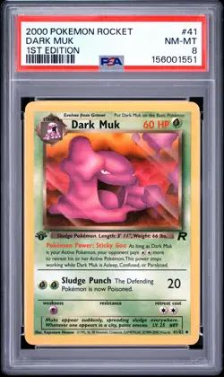 2000 POKEMON ROCKET 1ST EDITION #41 DARK MUK PSA 8 - Image 1