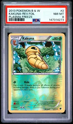 2013 POKEMON BLACK & WHITE PLASMA FREEZE #2 KAKUNA-REVERSE FOIL PSA 8 - Image 1