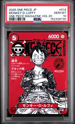2025 ONE PIECE JAPANESE PROMOS ONE PIECE MAGAZINE VOL.20 MONKEY D. LUFFY PSA 10 - Image 1