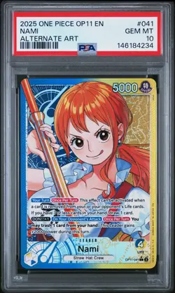 2025 ONE PIECE OP11-A FIST OF DIVINE SPEED ALTERNATE ART #041 NAMI PSA 10 - Image 1