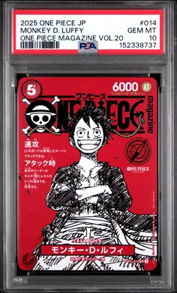 2025 ONE PIECE JAPANESE PROMOS ONE PIECE MAGAZINE VOL.20 MONKEY D. LUFFY PSA 10 - Image 1