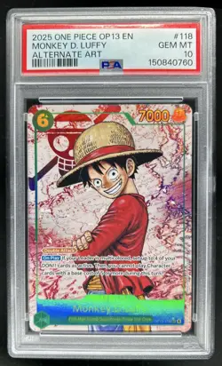 2025 One Piece Monkey D. Luffy Secret Rare Alt Art #OP13-118 PSA 10 GEM MINT - Image 1