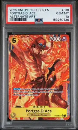2025 ONE PIECE PRB02 ALTERNATE ART #018 PORTGAS D. ACE PSA 10 - Image 1