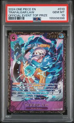 2024 ONE PIECE PROMOS OFFICIAL EVENT TOP PRIZE #010 TRAFALGAR LAW PSA 10 - Image 1