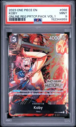 2023 ONE PIECE PROMOS ONLINE REGIONAL PARTICIPATION PACK VOL.1 #098 KOBY PSA 9 - Image 1