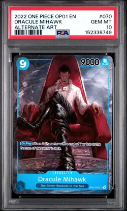 2022 ONE PIECE OP01-ROMANCE DAWN ALTERNATE ART #070 DRACULE MIHAWK PSA 10 - Image 1