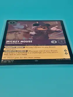 Disney Lorcana Mickey Mouse Wayward Sorcerer 51/204 Tcg Super RARE Foil Card NM - Image 4