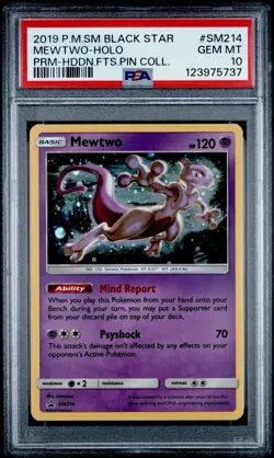 Pokemon Sun & Moon Mewtwo SM214 Hidden Fates Pin Collection PSA 10 GEM NEW CERT - Image 1
