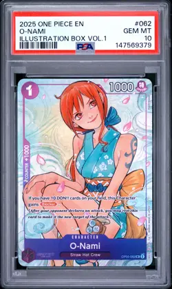 2025 ONE PIECE PROMOS ILLUSTRATION BOX VOL.1 #062 O-NAMI PSA 10 - Image 1