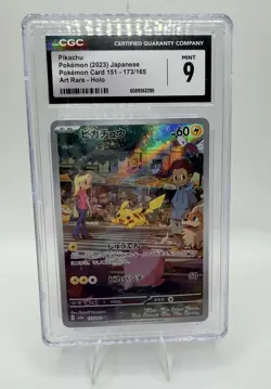 CGC 9 Mint Pikachu 173/165 Pokemon Card 151 AR Holo 2023 Japanese - Image 1