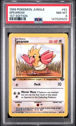 1999 POKEMON JUNGLE 1ST EDITION #62 SPEAROW PSA 8 - Image 1