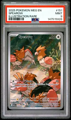 147515926 Spearow 2025 Pokemon Mega Evolution #151/132 Illustration Rare PSA 9 - Image 1