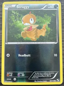 Scraggy 68/114 Pokemon TCG Black & White Base Set Reverse Holo Light Play LP - Image 1