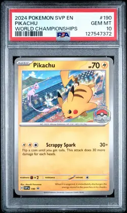 2024 POKEMON SVP EN-SV BLACK STAR PROMO WORLD CHAMPIONSHIPS #190 PIKACHU PSA 10 - Image 1
