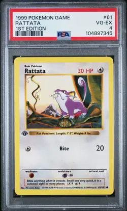 Rattata 1st Edition Shadowless 61/102 PSA 4 Base Set 1999 Graded Pokemon Slab - Image 1
