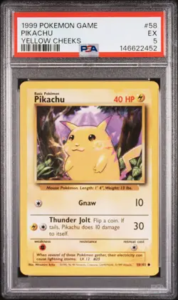 1999 POKEMON BASE SET UNLIMITED YELLOW CHEEKS #58 PIKACHU PSA 5 - Image 1