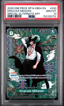 2026 ONE PIECE THE AZURE SEA'S SEVEN SPECIAL ALT ART #030 DRACULE MIHAWK PSA 10 - Image 1
