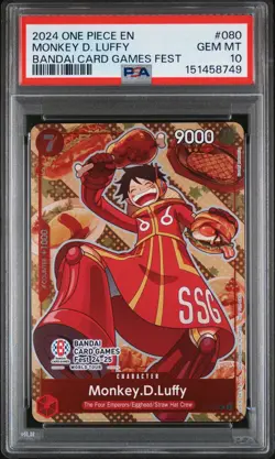 2024 ONE PIECE PROMOS BANDAI CARD GAMES FEST #080 MONKEY D. LUFFY PSA 10 - Image 1