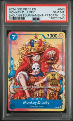 2024 ONE PIECE 2ND ANNIV TOURNAMENT-PARTICIPATION PROMO MONKEY D. LUFFY PSA 10 - Image 1