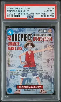 2026 ONE PIECE PROMOS COLLEGE BASKETBALL: US VOYAGE #055 MONKEY D. LUFFY PSA 10 - Image 1