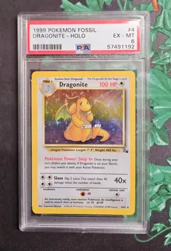 PSA 6 Dragonite Holo 4/62 Fossil 1999 Pokemon TCG Card - EX MT - Image 1