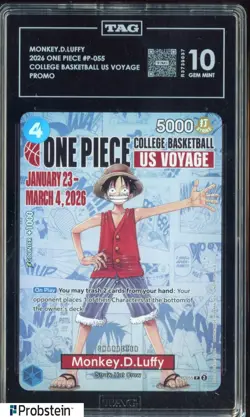 2026 One Piece EN College Basketball US Voyage #055 Monkey D Luffy TAG 10 GEM MT - Image 1