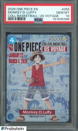 2026 One Piece EN College Basketball US Voyage #055 Monkey D Luffy PSA 10 - Image 1
