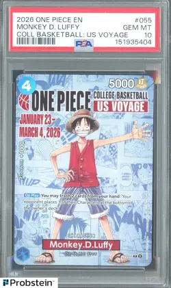 2026 One Piece EN College Basketball US Voyage #055 Monkey D Luffy PSA 10 - Image 1