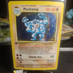 Pokemon TCG Machamp Holo 1st Edition Base Set HP Rare Card 8/102 - Image 1